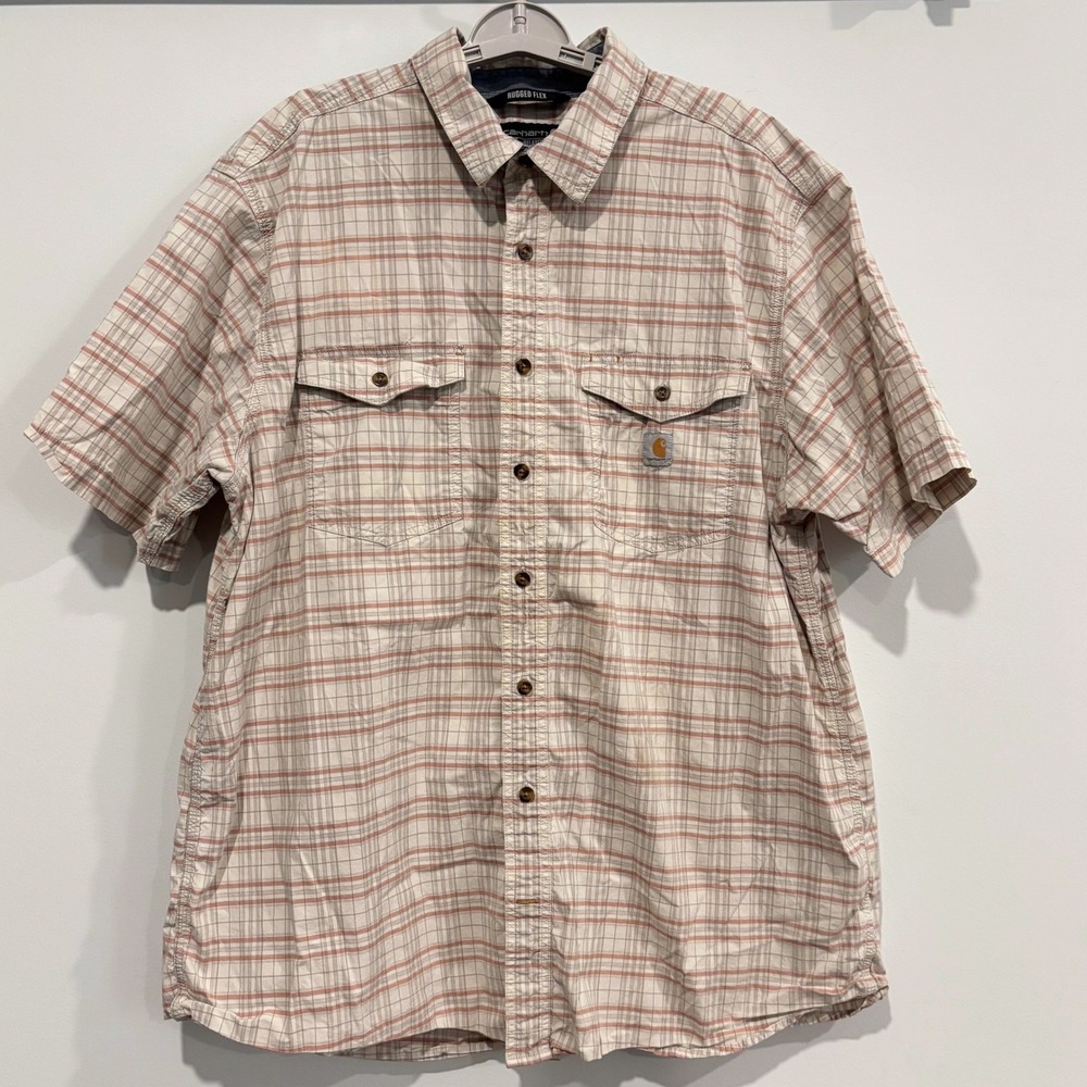 Carhartt Rugged Flex Mens‎ Button Up Shirt 2XLT Plaid Relaxed Fit Workwear 21394